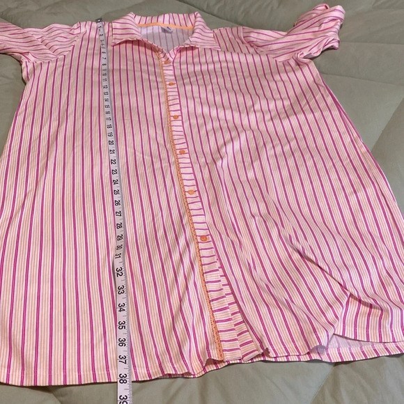 Calida Pink & Orange Striped, Button Front Long Sleeve Woman’s Large Night Shirt - Picture 11 of 11
